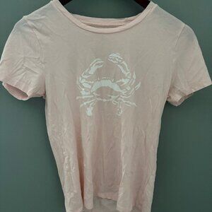 J.Crew Factory Women's Pink and White Crab Graphic Tee